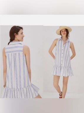 Maeve by Anthropologie Flittered Sleeve Striped Dress